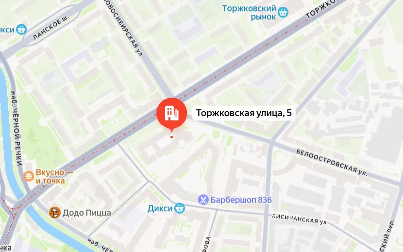 Офис «Замки-СПб» на карте: Торжковская улица, 5, у метро Чёрная речка